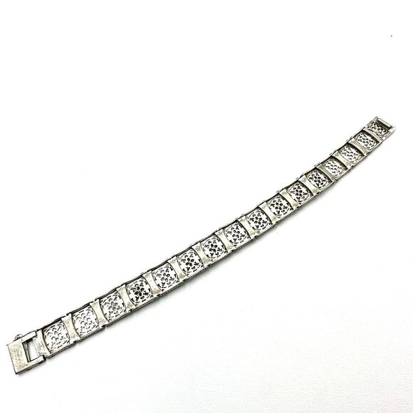 Vintage Art Deco Green And Clear Glass Stone Silver Bracelet 7 Inch Antique - Picture 3 of 6